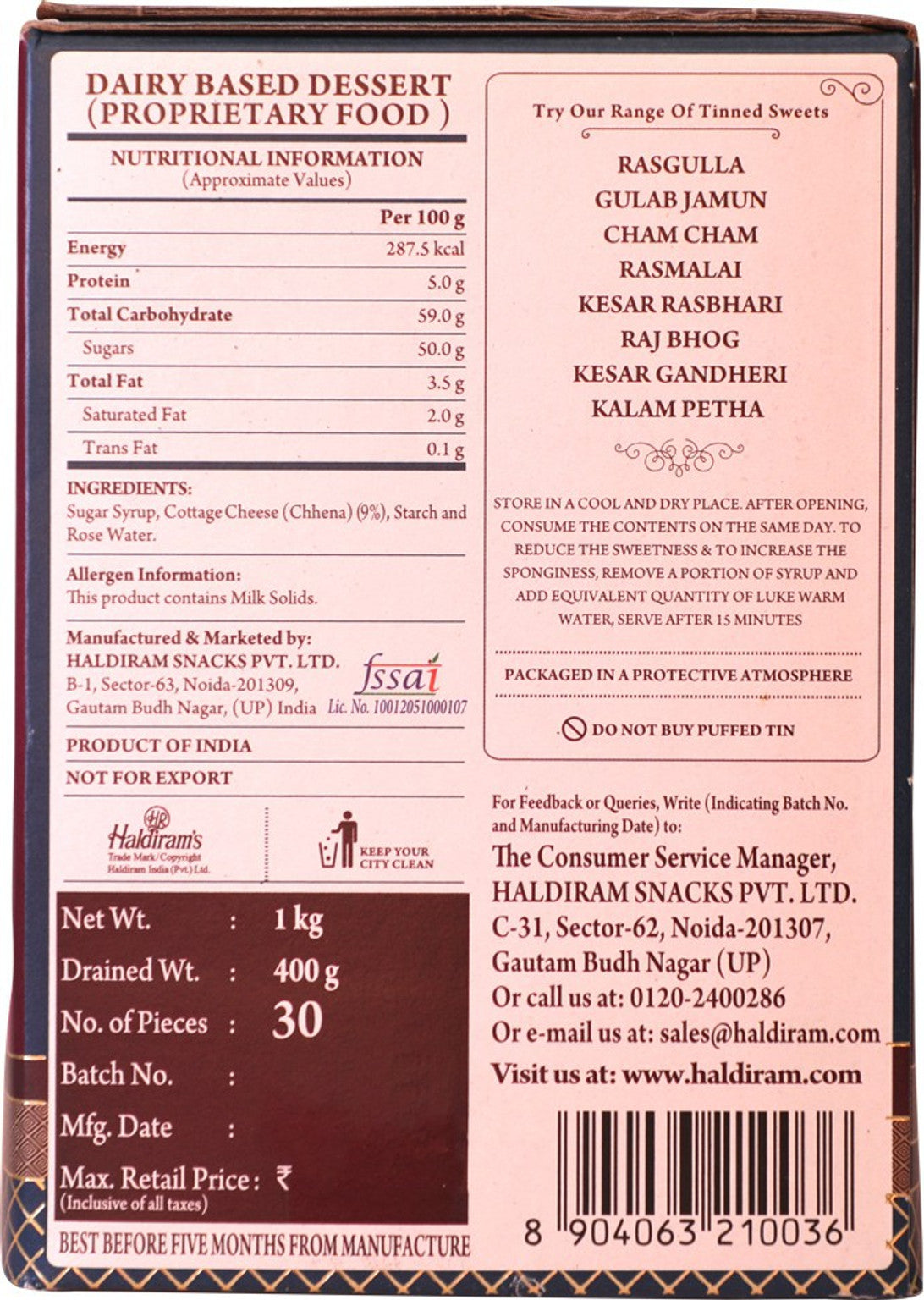 Haldiram's White Rasbhari 1kg