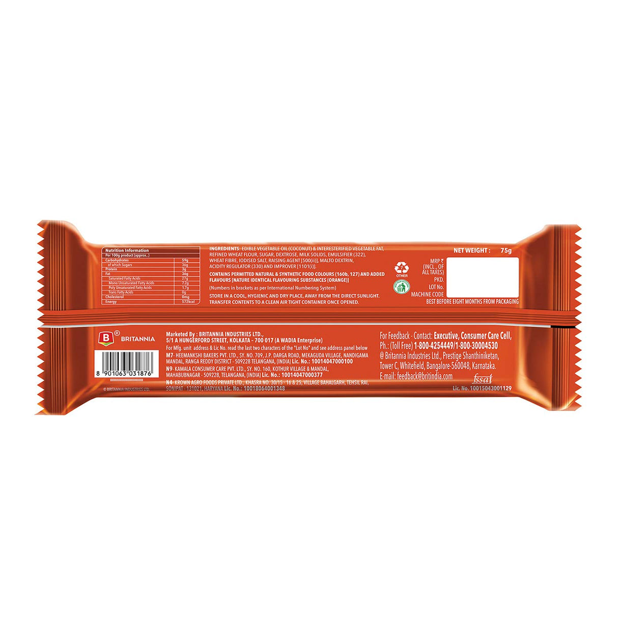 Britannia Treat Creme Wafers Orange 75g