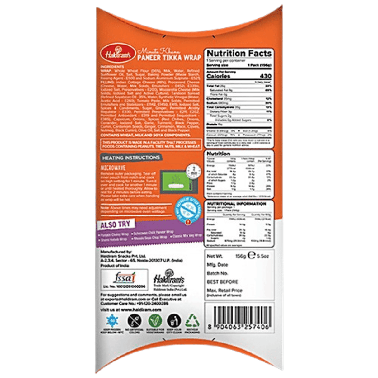Haldiram's Paneer Tikka Wrap 156g