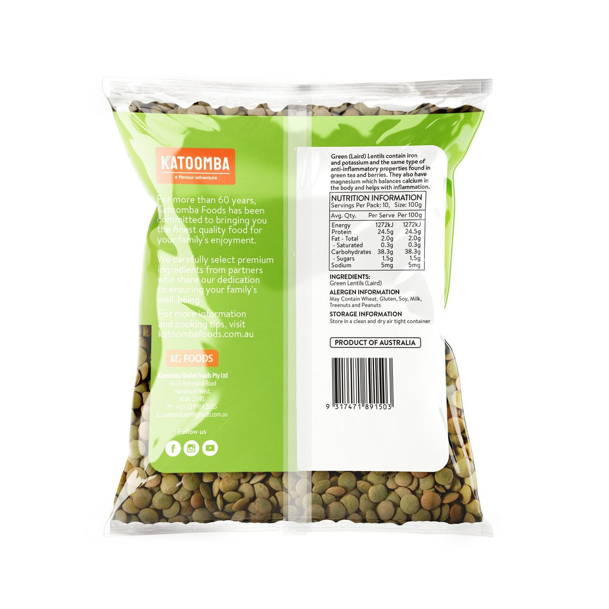 Katoomba Green Lentils Laird 1kg