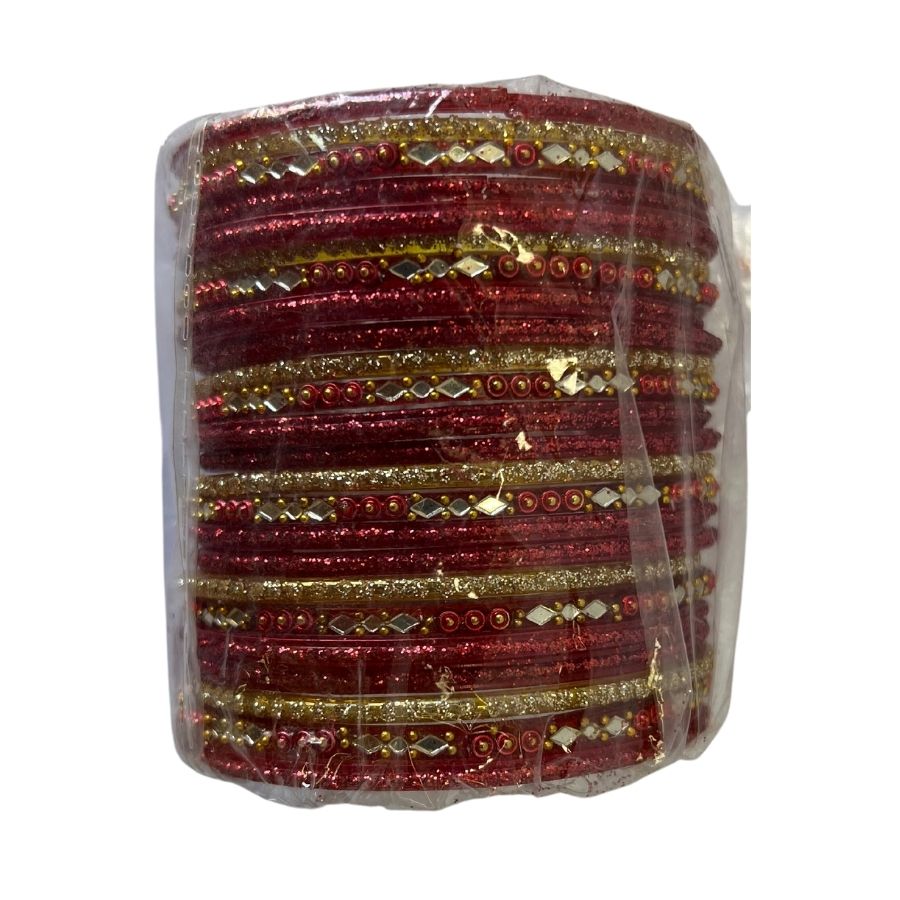 Indian Glass Bangles (Red & Golden) Size 2.4" Design#4