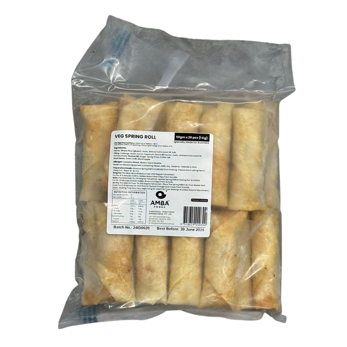 Amba Foods Veg Spring Roll 20pcs 1KG