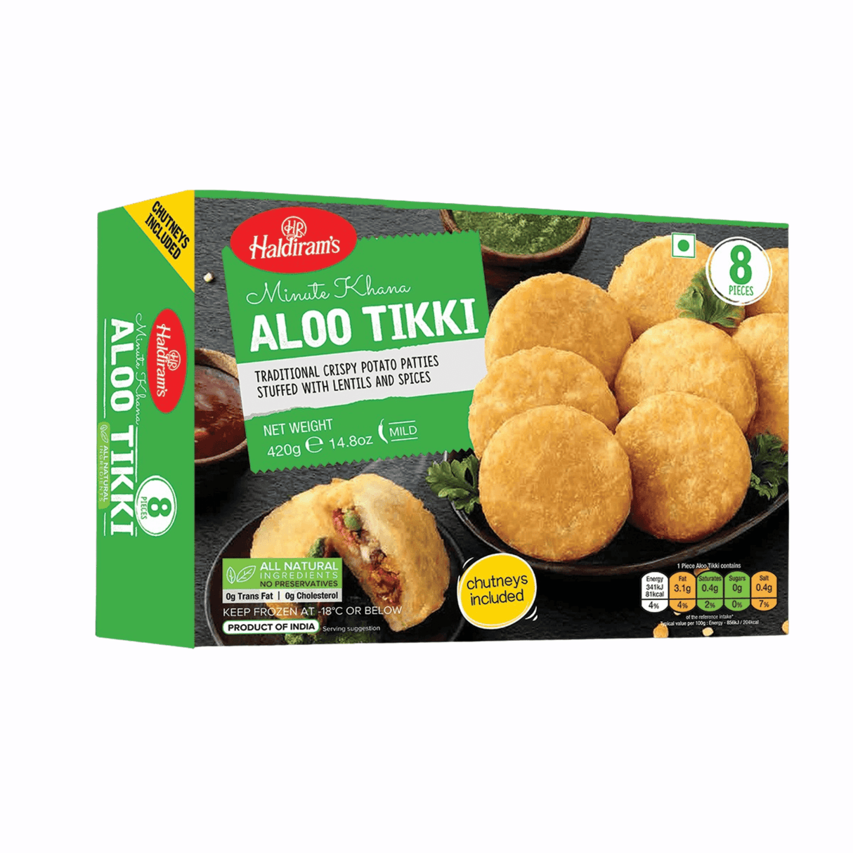 Haldiram's Tikki Snacker 8pcs (Includes Pudina Chutney) 420g