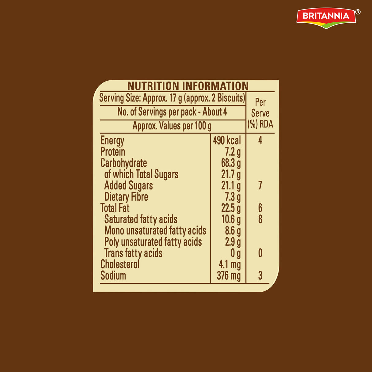 Britannia Nutri Choice Oats Chocolate & Almond 75g Biscuits