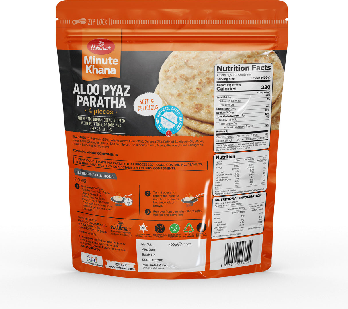 Haldiram's Aloo Pyaz Paratha 4pcs 400g