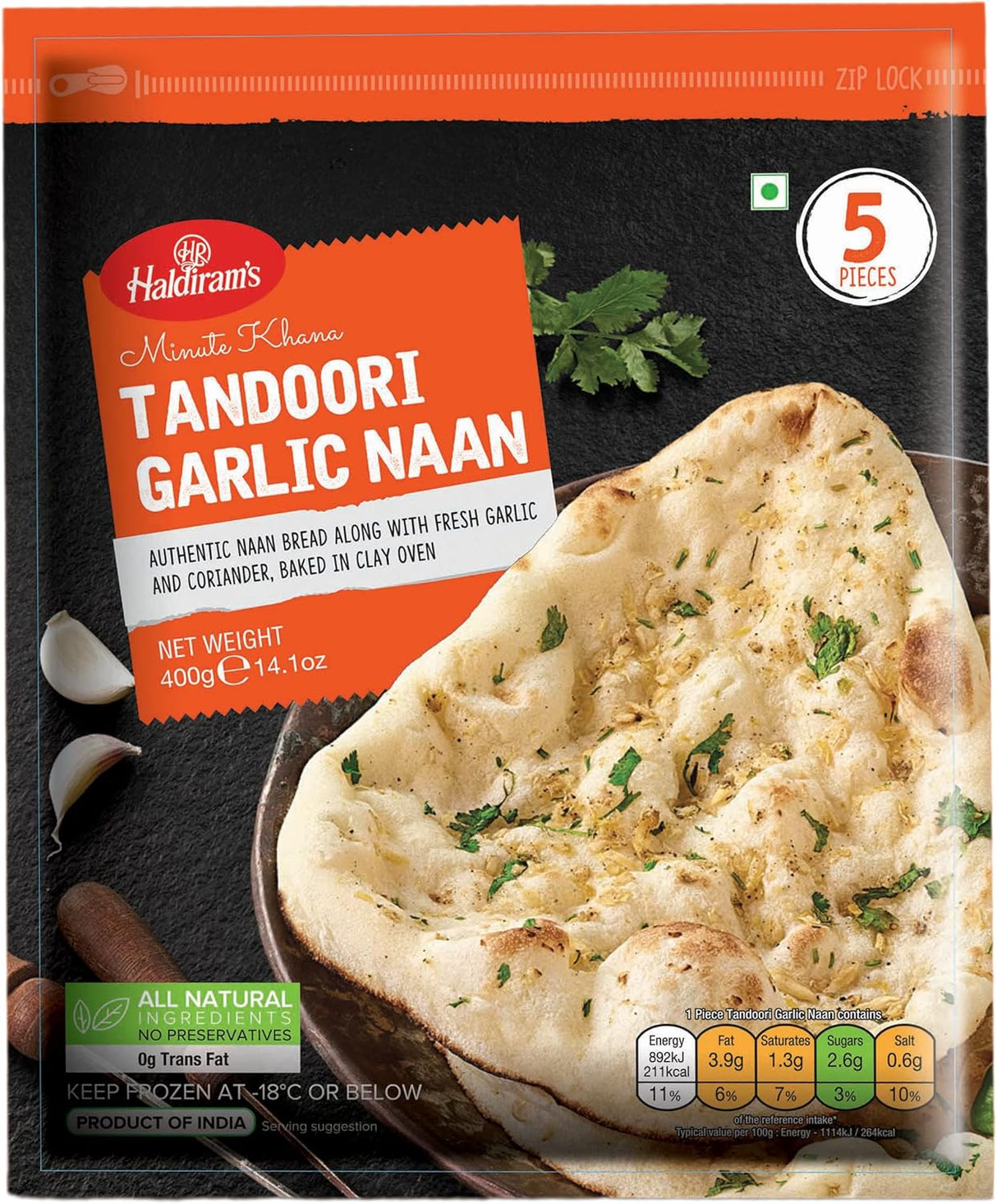 Haldiram's Tandoori Garlic Naan 5pcs 400g