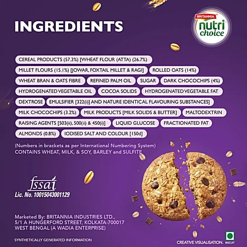 Britannia NutriChoice Oats Almond & Milk Biscuits 75g