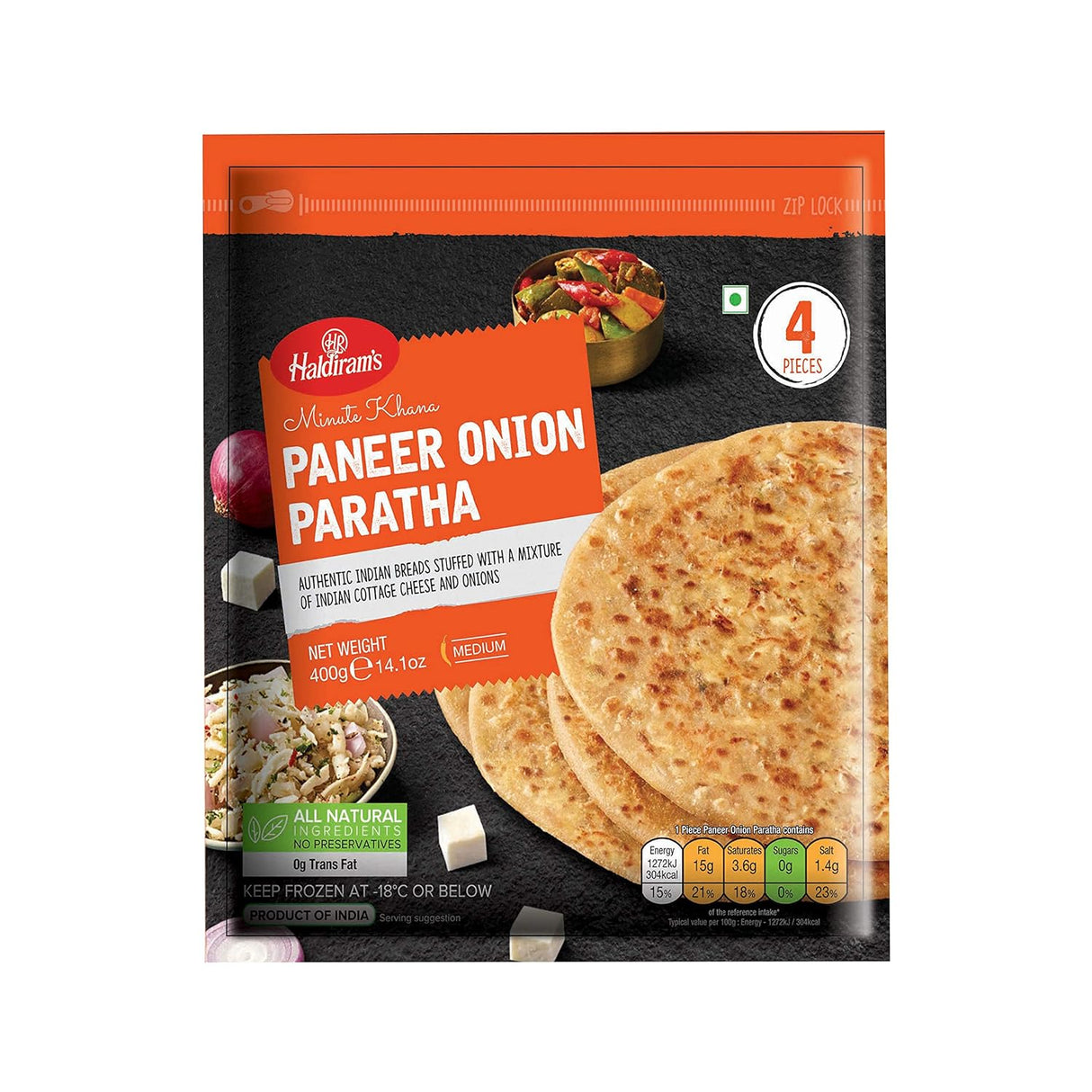 Haldiram's Paneer Onion Paratha 4pc