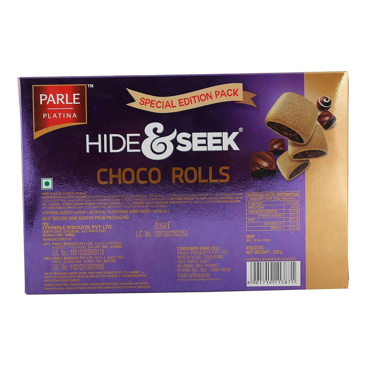 Parle G Hide & Seek Choco Rolls 250g