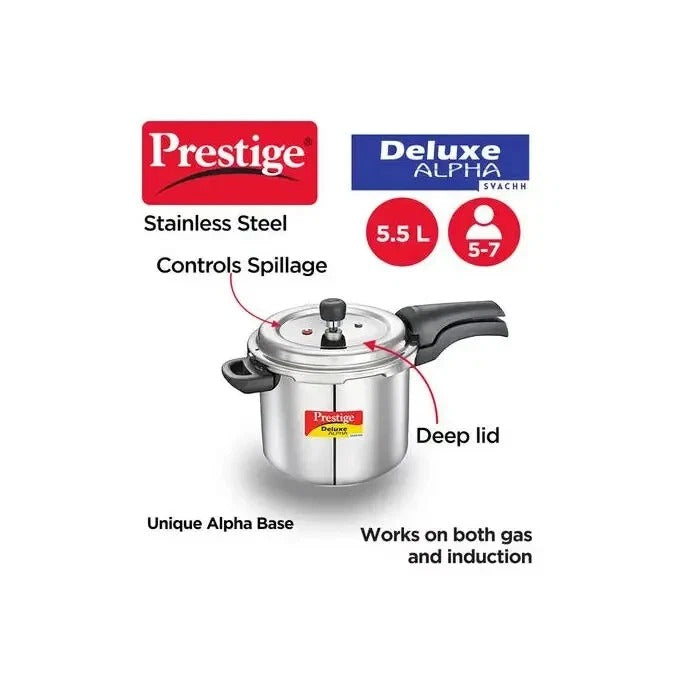 Prestige Deluxe Alpha Pressure Cooker 5.5L (Stainless Steel)