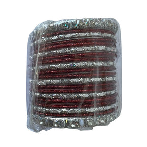 Indian Glass Bangles (Red & Silver) Size 2.4" Design#3