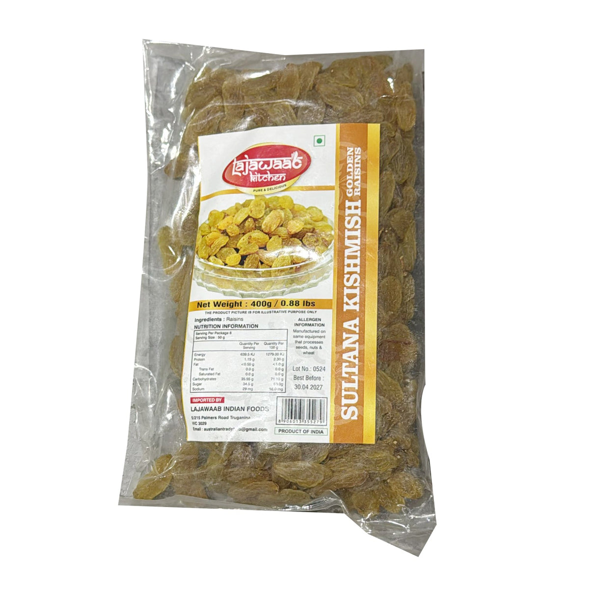 Lajawaab Kitchen Sultana (Golden Raisins Kishmish) 400g