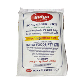 Indya Sona Masoori Rice 20kg + 1kg Free 21kg