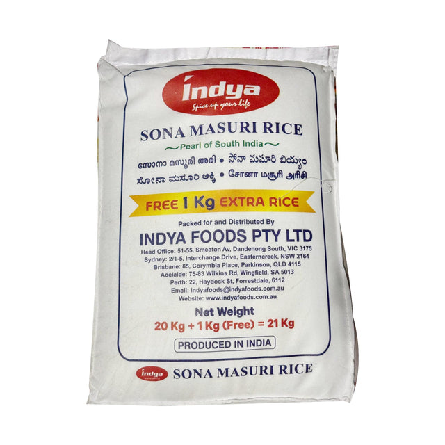 Indya Sona Masoori Rice 20kg + 1kg Free 21kg