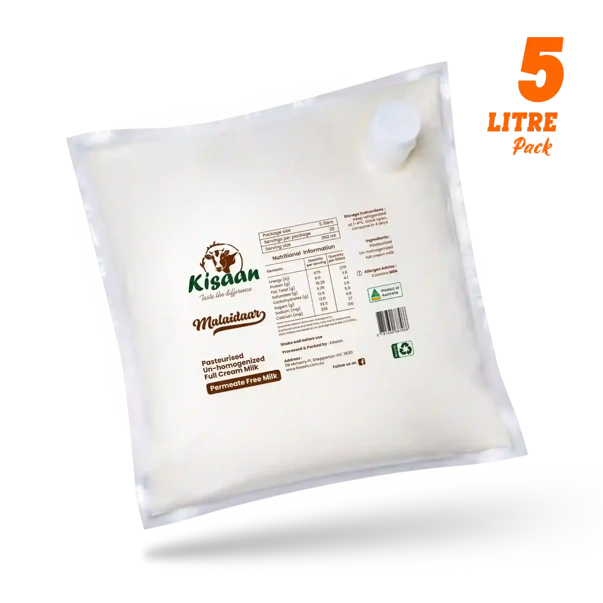 Kissan Kisaan Cow Milk Full Cream 5L