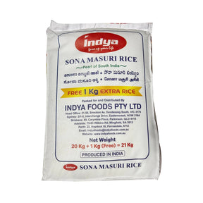 Indya Sona Masoori Rice 20kg + 1kg Free 21kg