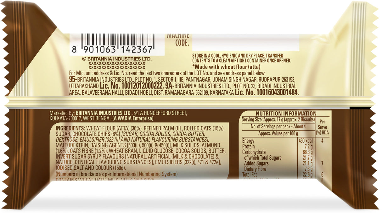 Britannia Nutri Choice Oats Chocolate & Almond 75g Biscuits