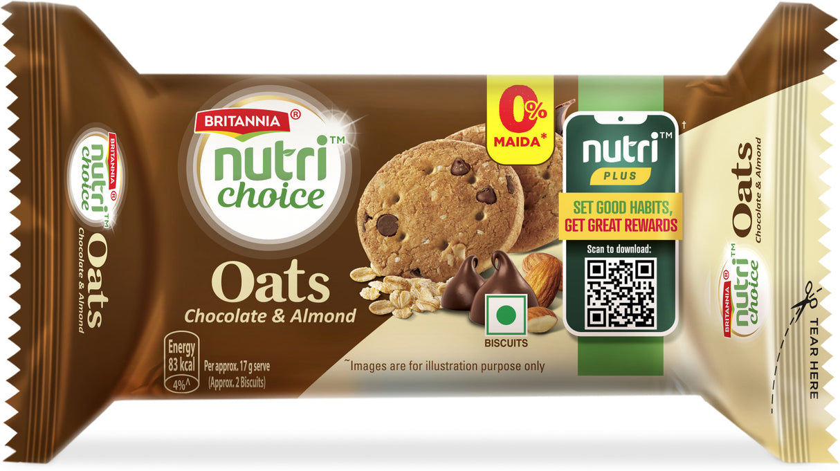 Britannia Nutri Choice Oats Chocolate & Almond 75g Biscuits